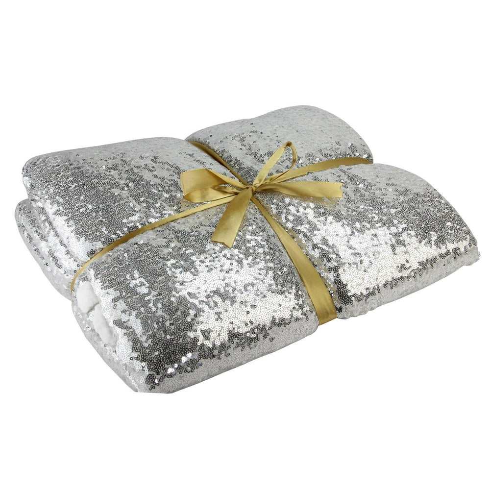 Winter's Silver Sequined Decorative Throw Blanket