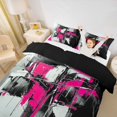 thumbnail image 3 of Homewish Pink Patchwork Geometric Bedding,Classic Contemporary Duvet Cover Full,Black Reversible,3pcs,1 Duvet Cover and 2 Pillowcases, 3 of 6