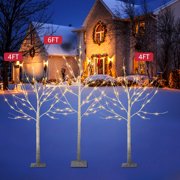 Birch Tree with Lights, 3 Pieces Warm White Led Artificial Birch Trees, 4ft 48 Leds/6ft 96 Leds, Birch Twig Tree Lights Christmas Ornament for Indoor Outdoor, TE1140