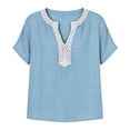thumbnail image 7 of ClodeEU Women's Linen Blend V Neck Short Sleeve Top with Lace Trim ,Solid Color Casual Blouse Blue,Womens Plus XXXL, 7 of 7