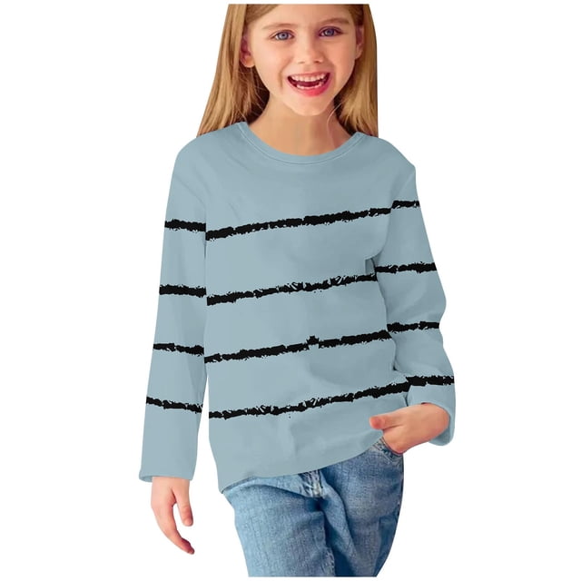 AherBiu T-Shirts à Manches Longues pour Tout-Petites Filles, Col Ras du Cou Décontracté, Rayés, T-Shirts pour Enfants Confortables d'Automne, Hauts pour Enfants