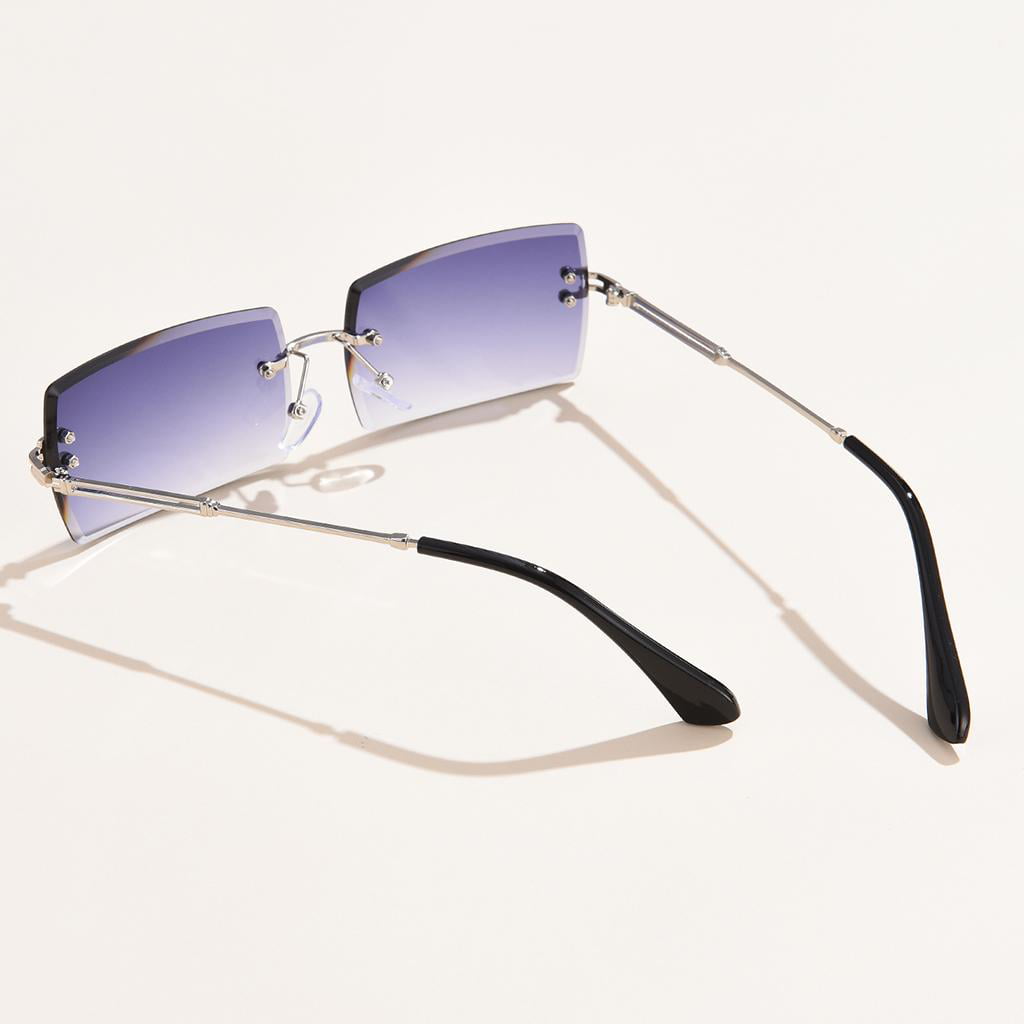 Retro Rectangle Sunglasses for , Stylish Glasses Rimless Frame Tinted Lens Eyewear  UV400 Protection - Leg Red Lens 