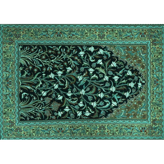 Ahgly Company Indoor Rectangle Animal Turquoise Blue Traditional Area Rugs, 6' x 9'
