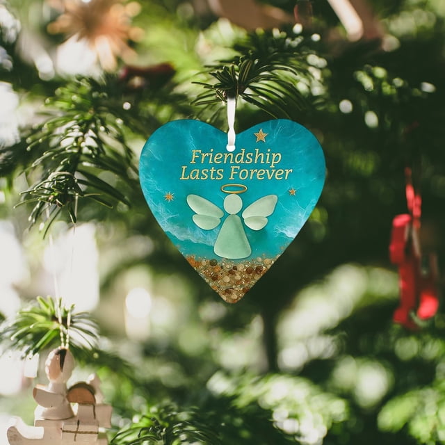Heart-shaped Sea Glass Friendship Decoration Handmade Sea Glass Ornaments Eternal Friendship Heart Souvenir