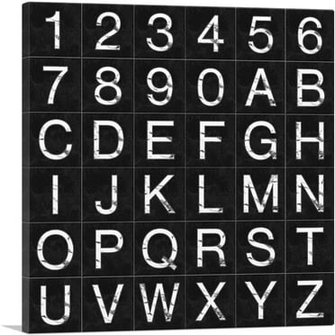 ARTCANVAS Marble Black & White Square Full Alphabet Grid Canvas Art Print - Size: 18" x 18" (0.75" Deep)