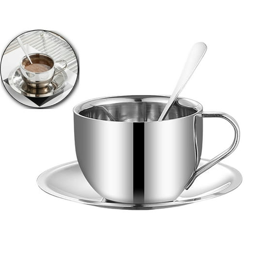 VQPeo Stainless Steel Coffee Cup Set with Spoon - Double Layer Insulated Tea Cup, Office Coffee Mug for Hot & Cold Drinks