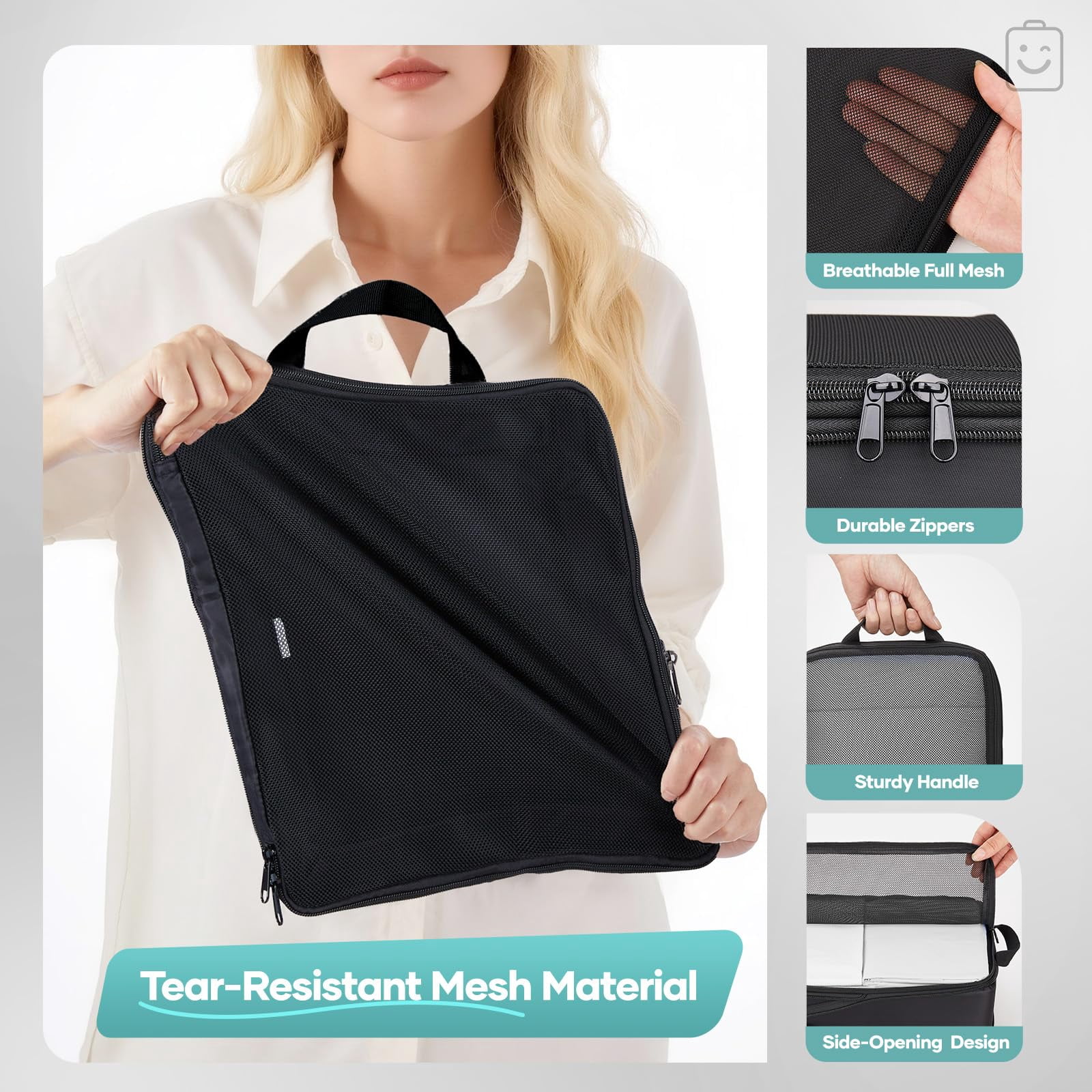 9/11 Set Packing Cubes For Travel Compressible Expandable Large Luggage Suitcase Organizer Bags Clothing Durable Space Saver Storage With Toiletry Bags(black)