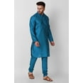 thumbnail image 3 of SKAVIJ Art Silk Kurta Pajama Set for Men Indian Wedding Party Wear Dress (Medium, Turquoise), 3 of 6