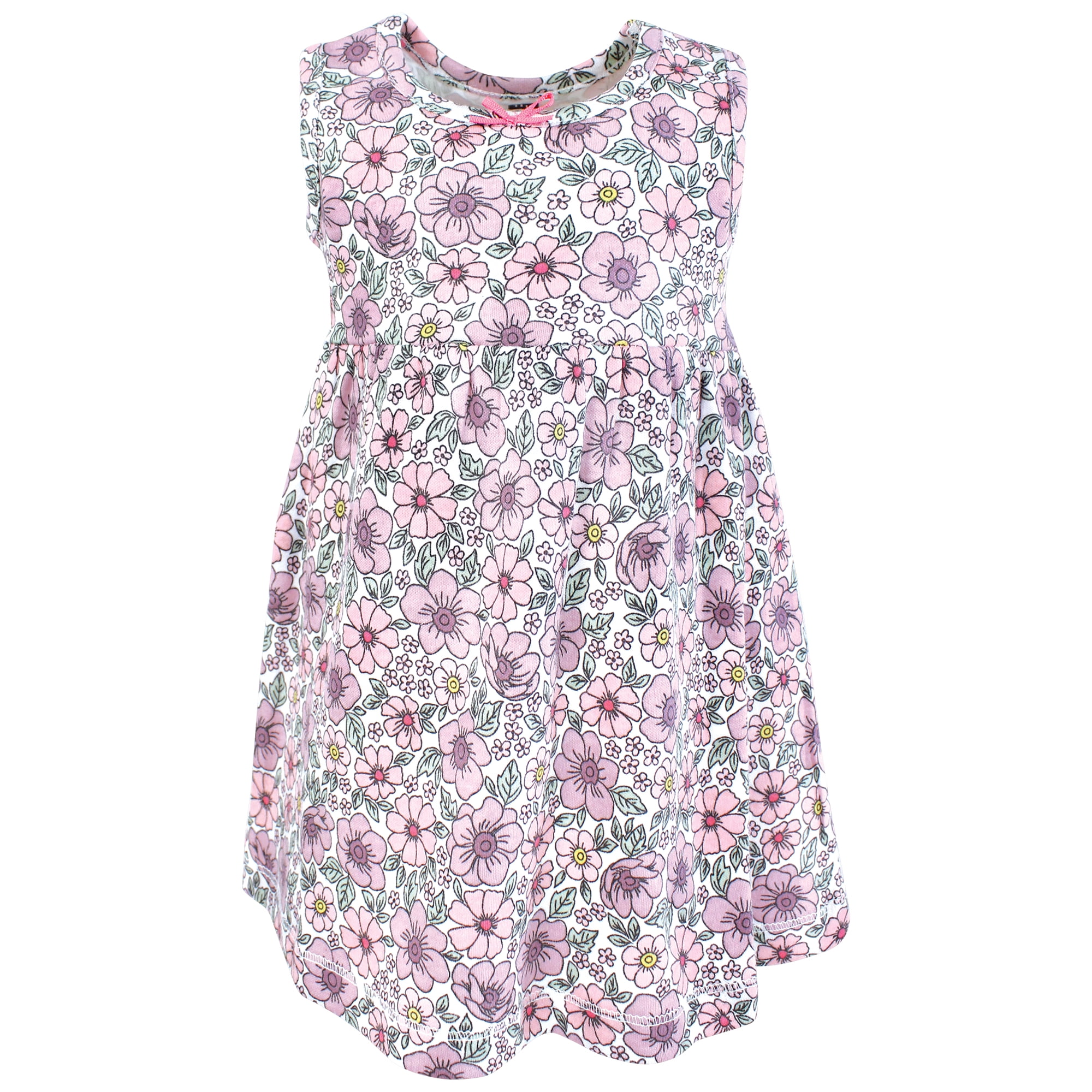 Hudson Baby Infant and Toddler Girls Cotton Dress and Cardigan Set, Pink Purple Pretty Floral, 3T
