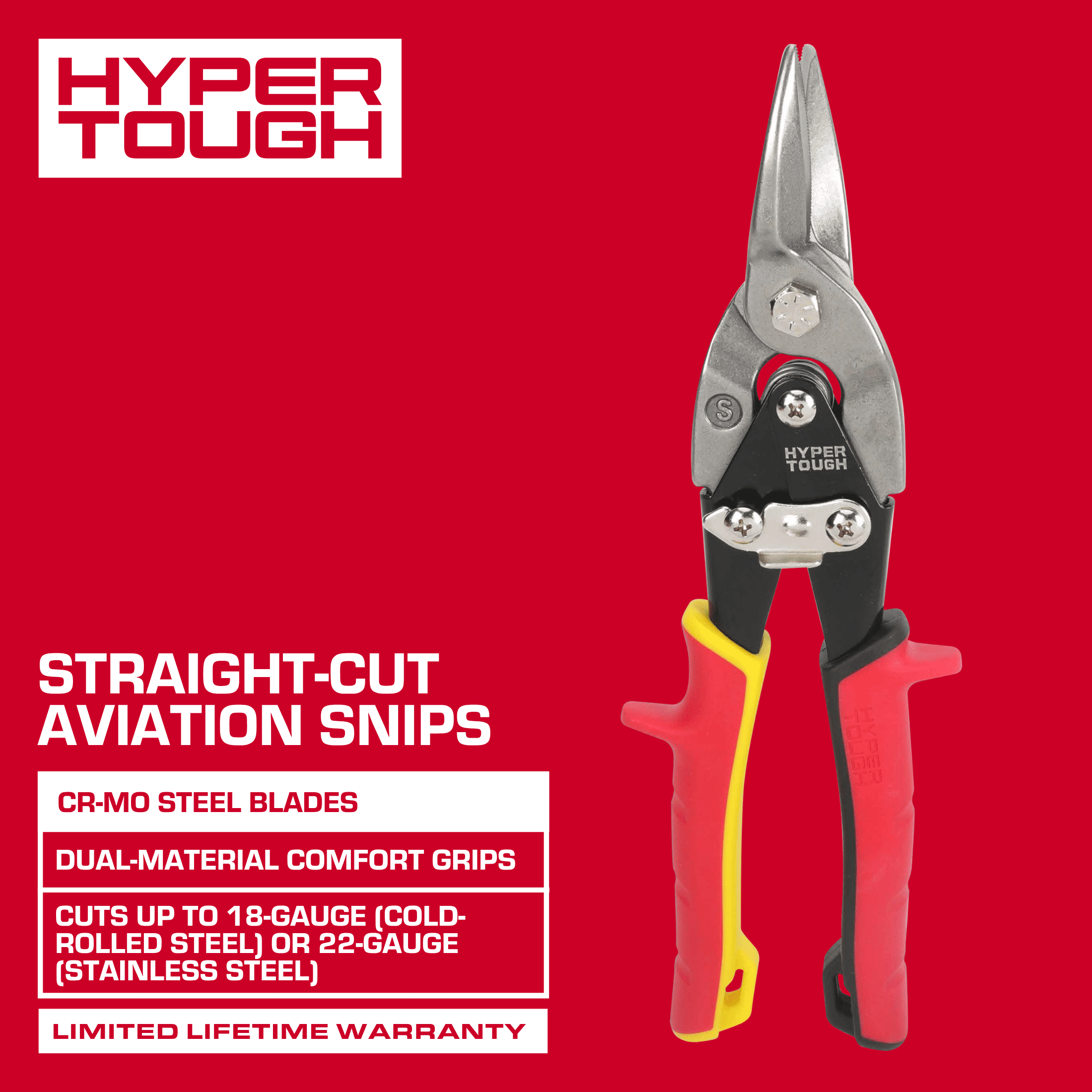 Hyper Tough Straight-Cut Aviation Snips with Cr-Mo Blades
