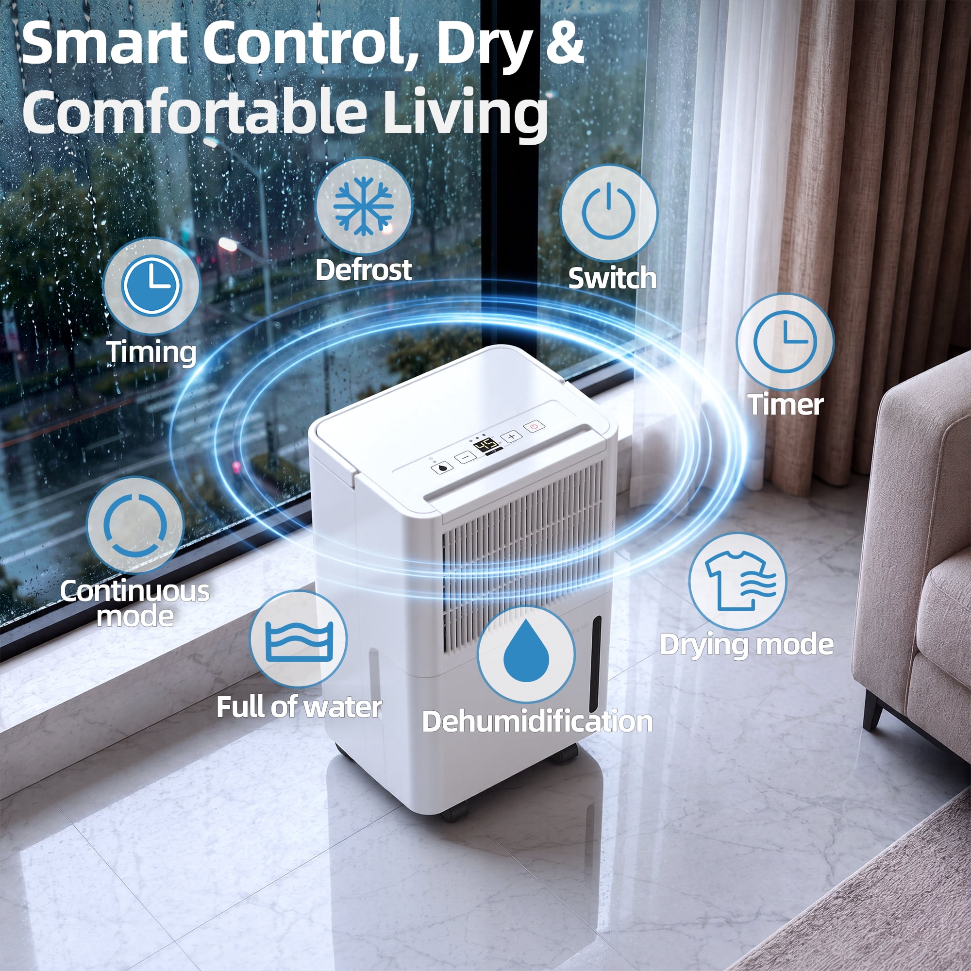 30 pt. 2000 sq.ft. Dehumidifier for Home with Bucket, Drain Hose in White, Auto-defrost