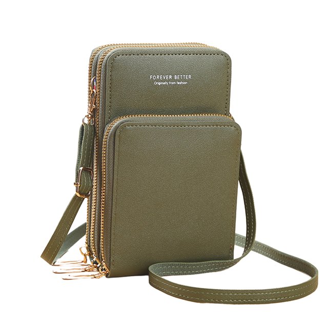 Visland Mobile Phone Bag with Transparent Screen-touching Window Sling Bag Multi Compartments Faux Leather Adjustable Strap Crossbody Wallet