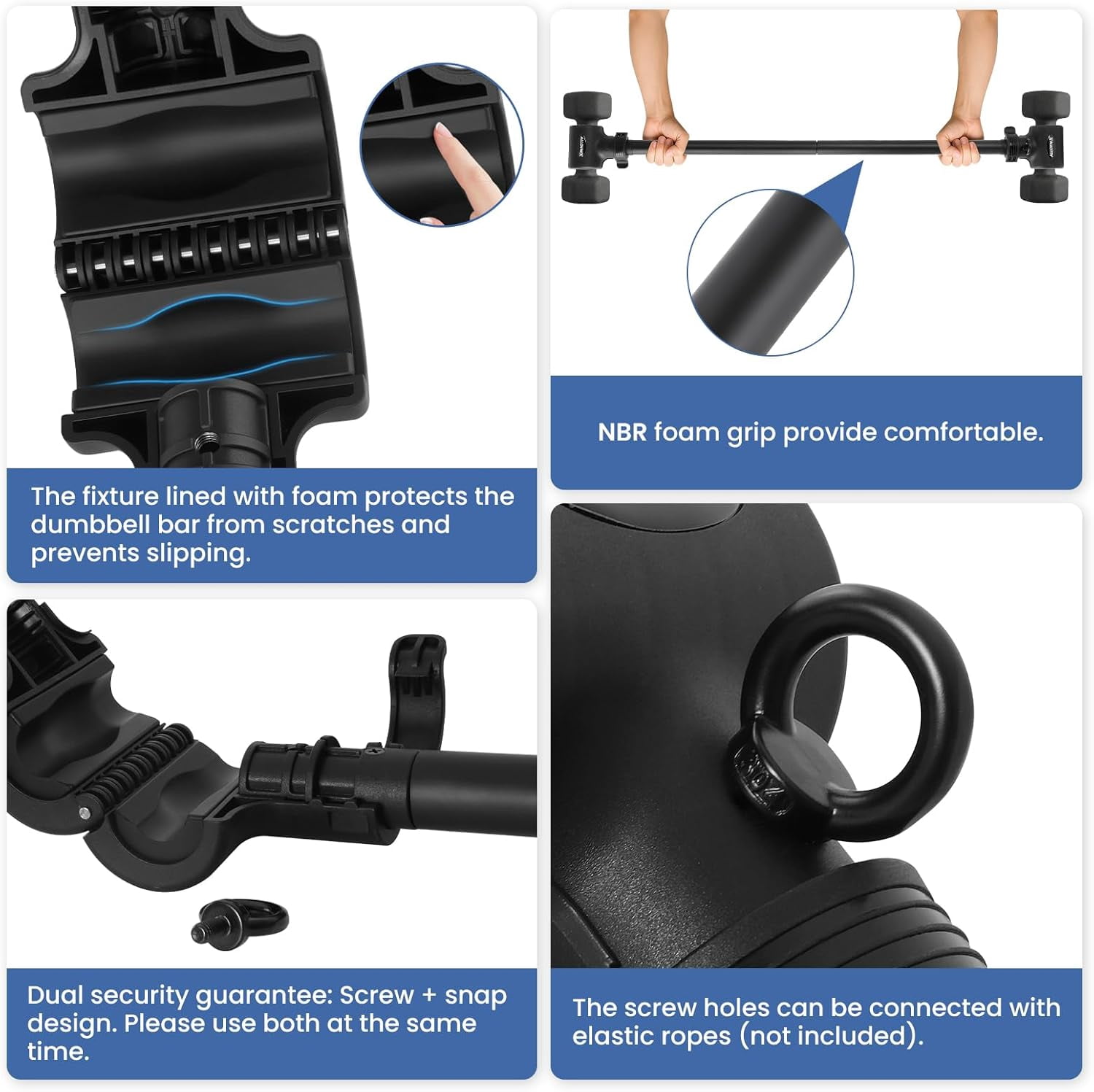 to Barbell Converter 2.0 - Transform Dumbbells into Barbell Set for Home Gym, Adjustable Weight  with Anti-Slip Foam Grip