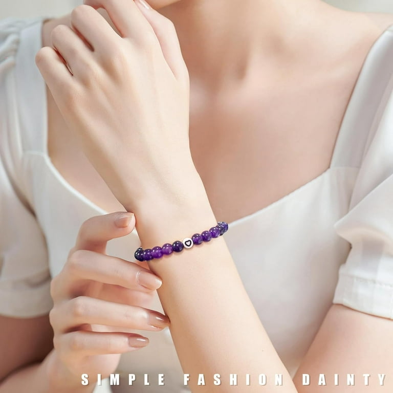 Amethyst Bracelet Gifts for Women Girls Beaded Bracelet Heart