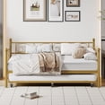 thumbnail image 3 of Twin Daybed with Trundle, Heavy Duty Metal Trundle Sofa Bed Frame with Strong Metal Slats for Living Room, Bedroom, Gold, 3 of 7