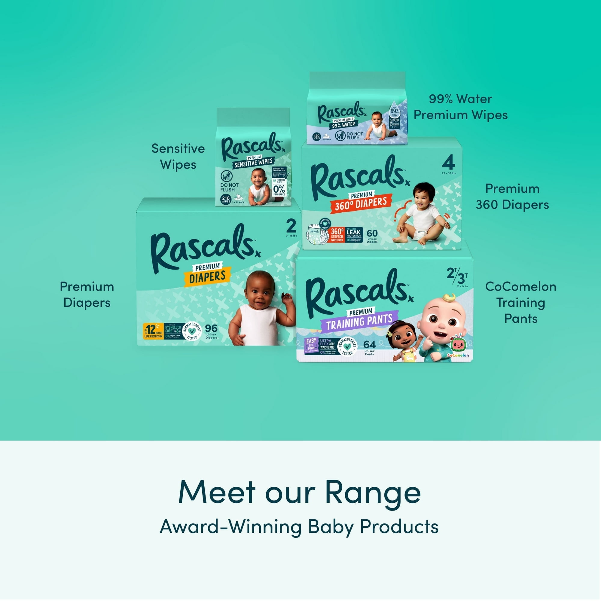 Rascals Premium Absorbent Baby Diapers Size 5, 128 Count