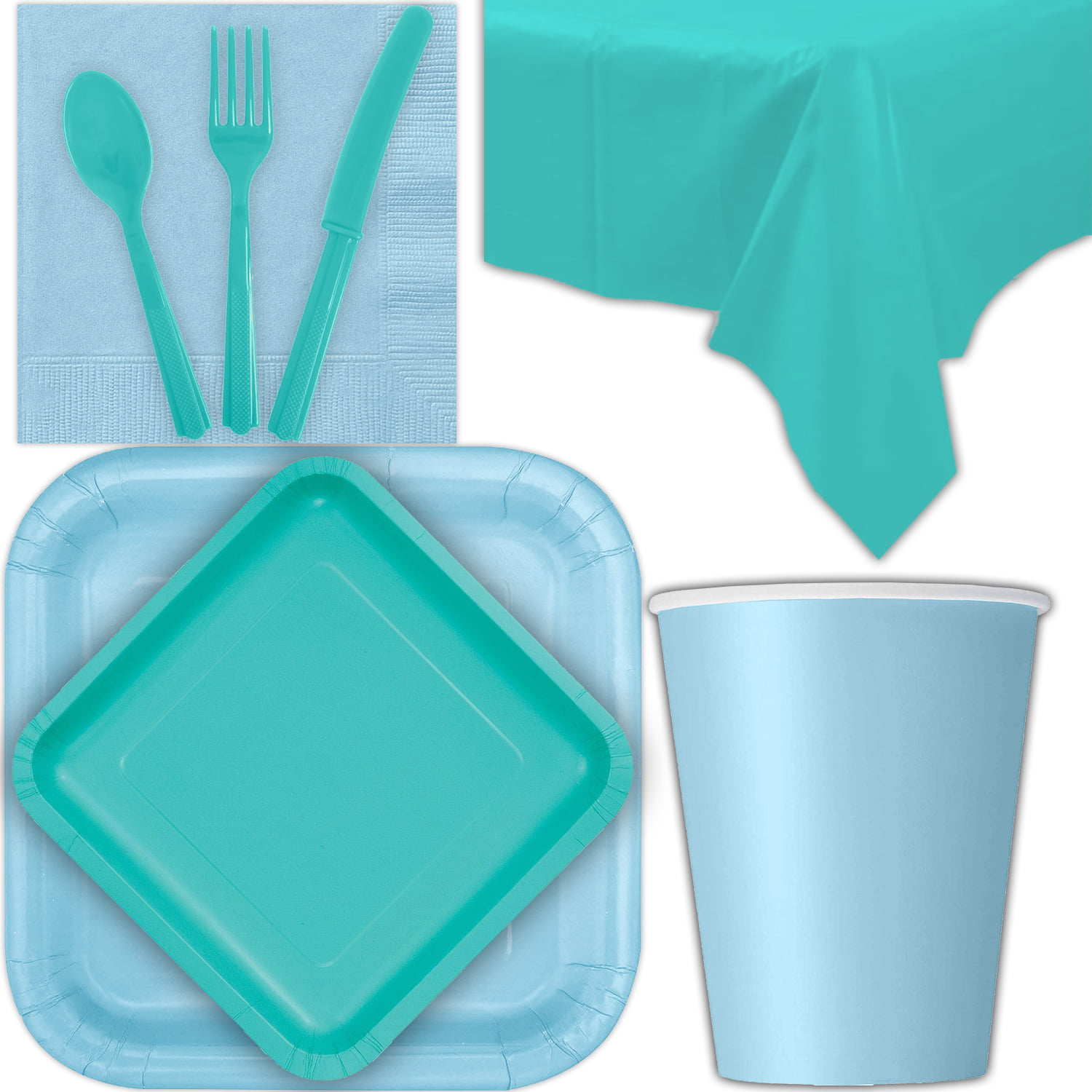Teal Turquoise Aqua Blue Party Plates Napkins Cups Table Cover Plain 
