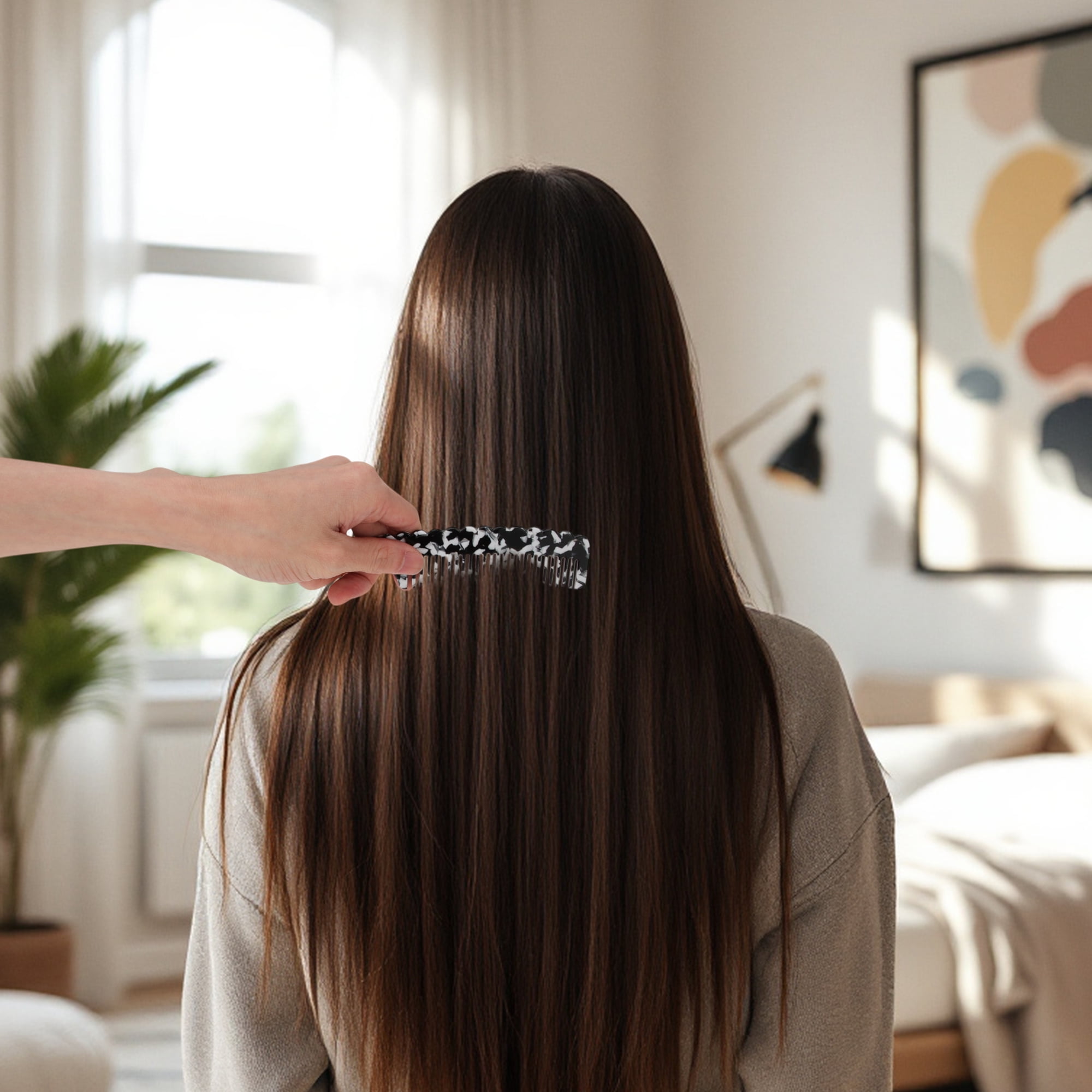 Unique Bargains 1 Pc Fashion Handle Wavy Hair Comb for All Hair Types Styles Black White
