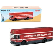 Mercedes Benz Race Car Transporter "Porsche" Red and Gray with White Stripes 1/64 Diecast Model by Schuco