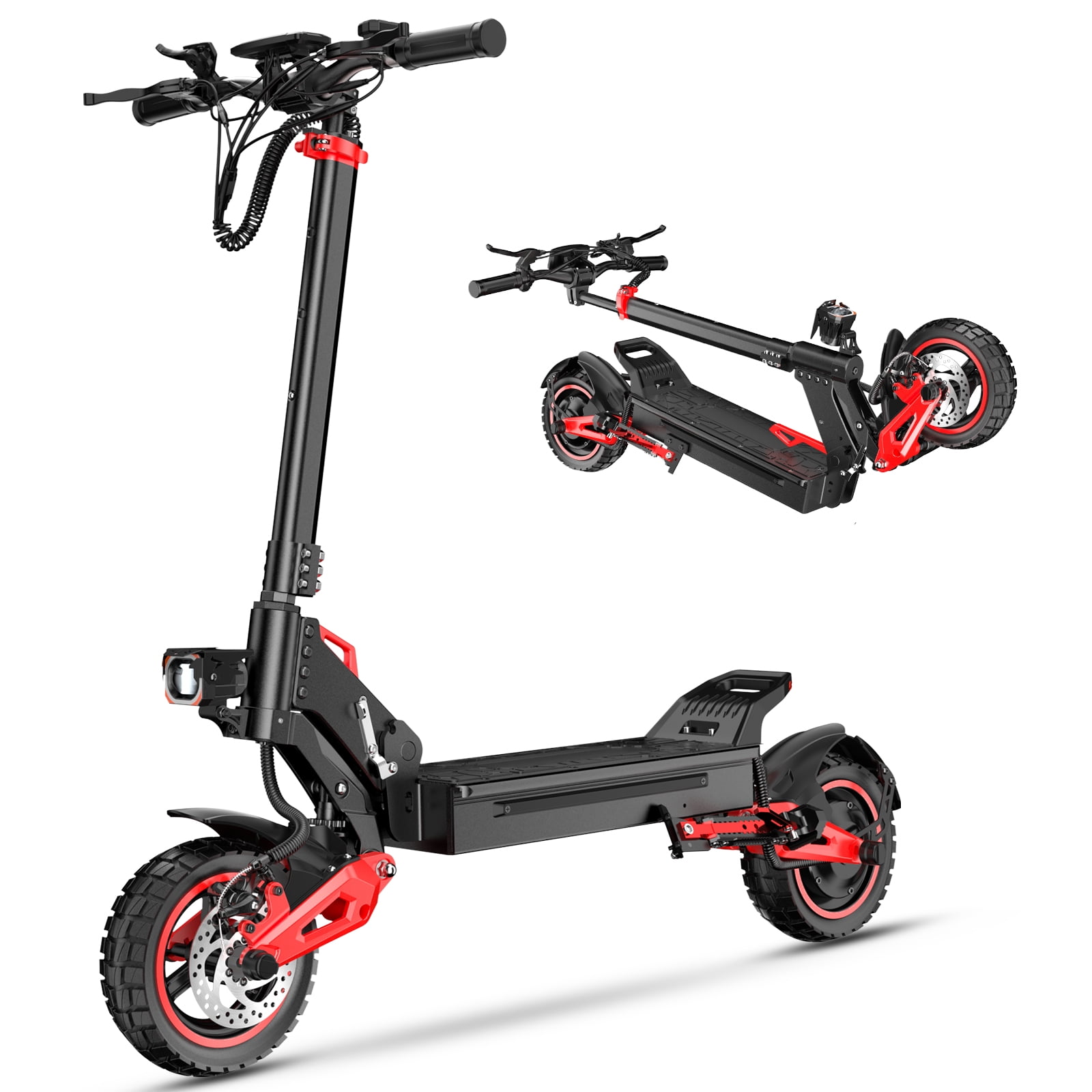 Electric Scooter Aluminum Alloy Foldable Frame 10 Inch Off-Road Pneumatic Tires 1200W Motor 48V 18Ah Battery Dual Suspension Adult Commuter E Scooter