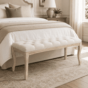 Bedroom Bench, French Vintage Tufted Entryway Bench, 43.3" Upholstered End of Bed Bench with Distressed Wood Legs, Linen Ottoman Seat for Living Room, Foyer, Dining Room, Beige