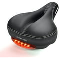 thumbnail image 1 of Siège de Vélo Confortable Hommes Femmes C99 Mousse à Mémoire de Forme Rembourré Cuir Large Coussin de Selle de Vélo avec Feu Arrière, Imperméable, Double Ressort, Doux, Respirant, Convient à la Plupart des Vélos, Garantie 1 An, 1 of 7