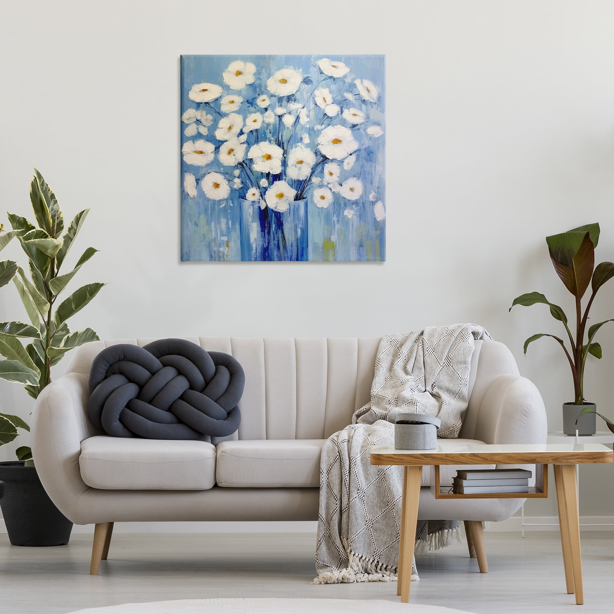 Stupell Industries Bold Blooms on Blue Plants & Flowers Painting Wrapped Canvas Art Print Wall Art, 30 x 30