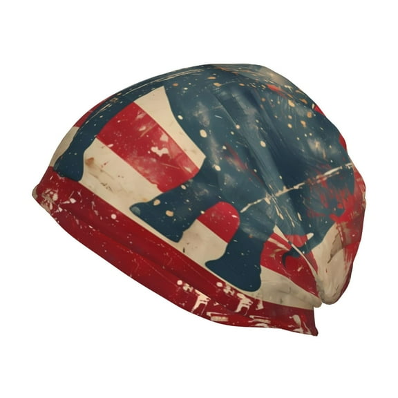 KLL Vintage American Flag Elephant Winter Fall Beanie Knit Hats for Men & Women - Warm & Soft Stylish Toboggan Caps for Cold Weather