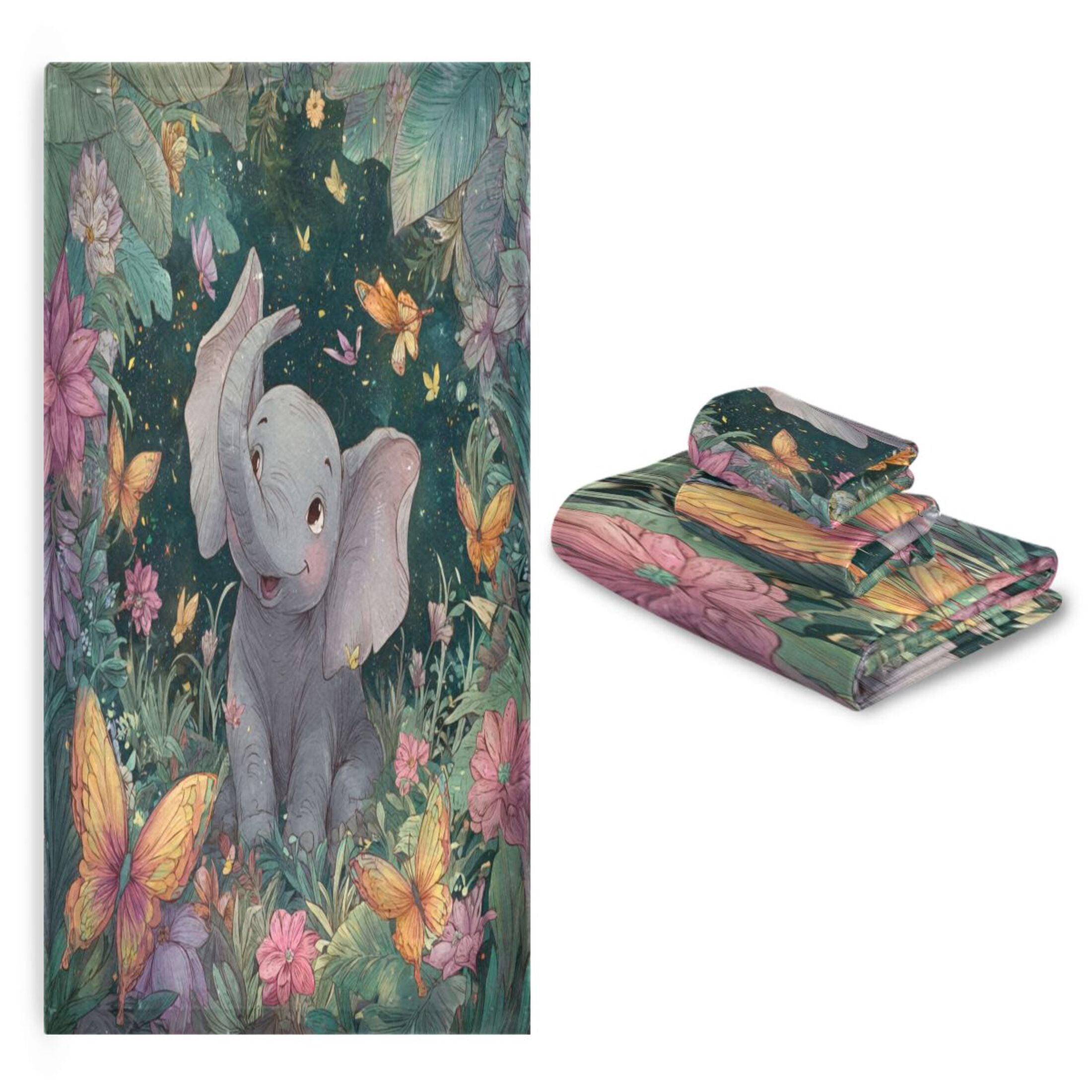 3 Piece Bath Towels Set Bath Towel, Hand Towel and Face Towel for Bathroom, Gym, Hotel Cute Elephant