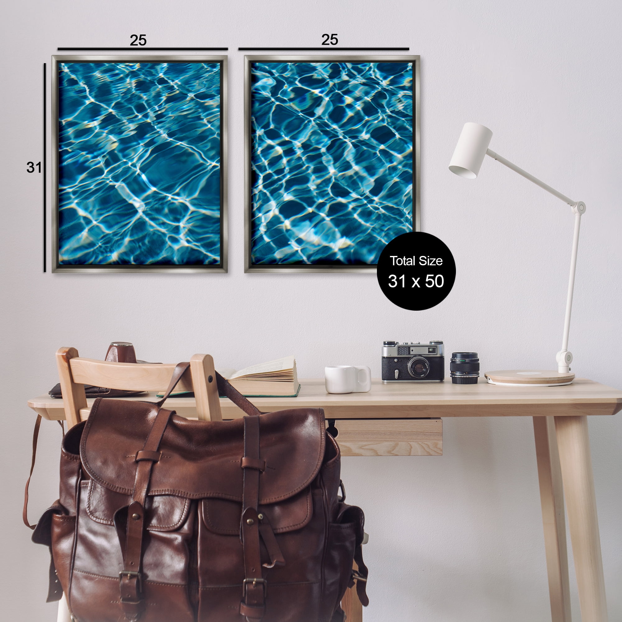 Stupell Industries Inviting Clear Pool Water Nautical & Beach Painting Gray Floater Framed Canvas Art Print Wall Art, 31 x 25, Set of 2