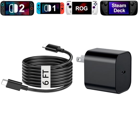 Switch 2 Charger 60w AC Power Adapter for Nintendo 2/1 with 6FT/1.8M Official Length, Support 4K TV Dock, PD 3.0 Fast Charging Supply 20V/3A for Switch Chargers [Replacement for OEM Switch2 Charger]