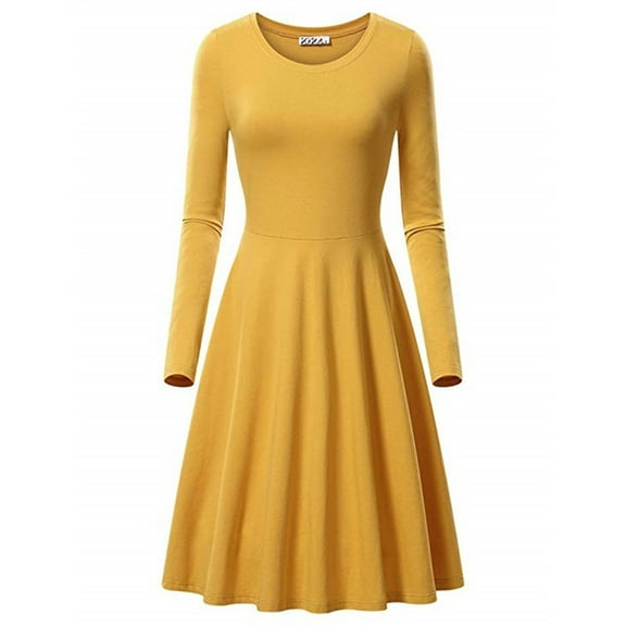 Blmnix Valentine Dresses for Girls Plus Size Elegant Tent Cocktail-Length Under Dresses Crew Neck Yellow Long Sleeve Women' s Dress,M