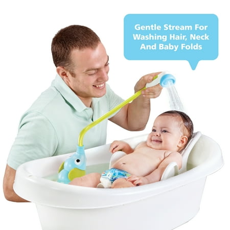 Yookidoo Elephant Baby Shower - Blue Elephant Water Pump and Trunk Spout Rinser - for Newborn Babies in Tub Or Sink