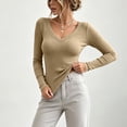 thumbnail image 2 of Lmueinov Long Sleeve Shirts for Women Built in Bra Ribbed Knit V-Neck Casual Tops Fitted Stretch School Outfits Fall Winter Fashion Basic Tees, 2 of 5