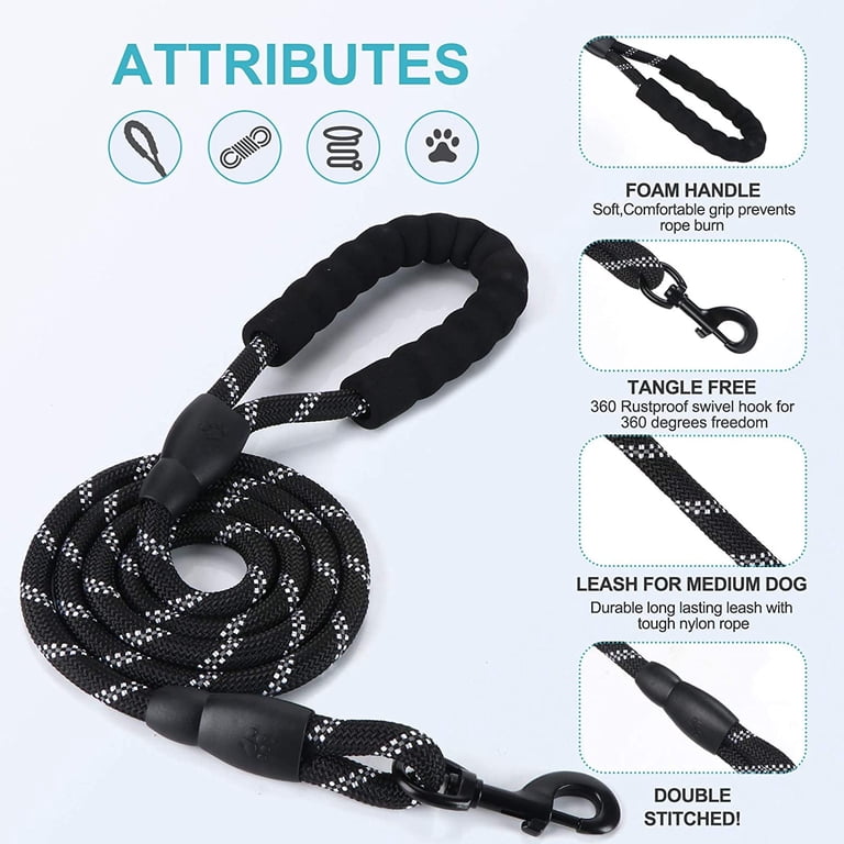 Cowin Rope Dog Leash with Padded Handle, 6.5 ft, Black photo 3