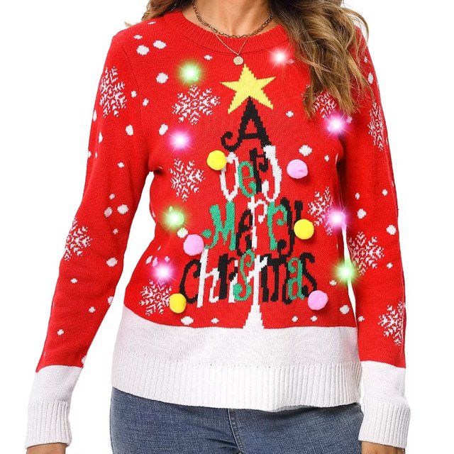 Shininglove Women's Christmas Letters Ugly Long Sweater LED Light Up Xmas Sweater for Xmas Party