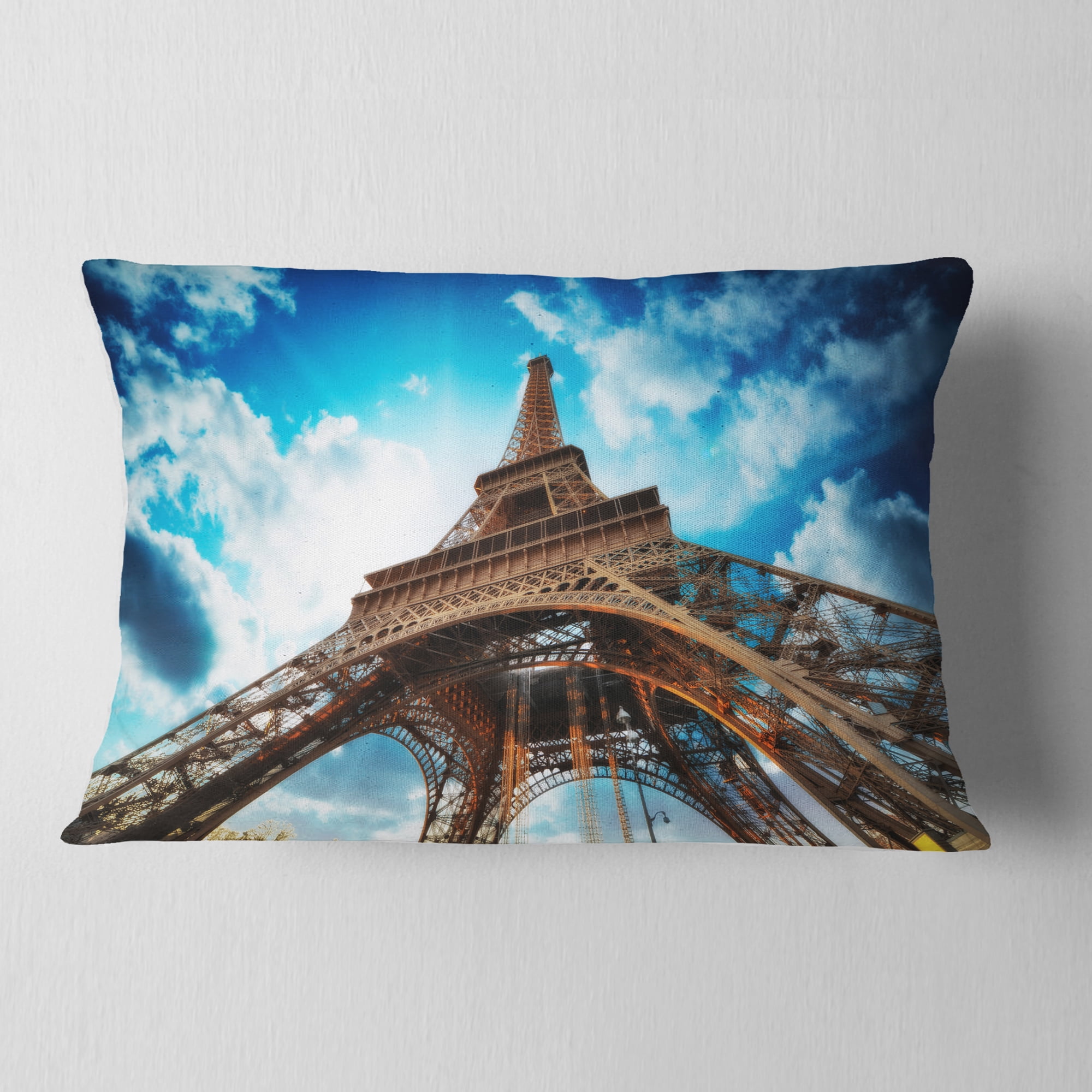 Designart Beautiful Paris Paris Eiffel Towerunder Blue Sky - Cityscape Throw Pillow - 12x20