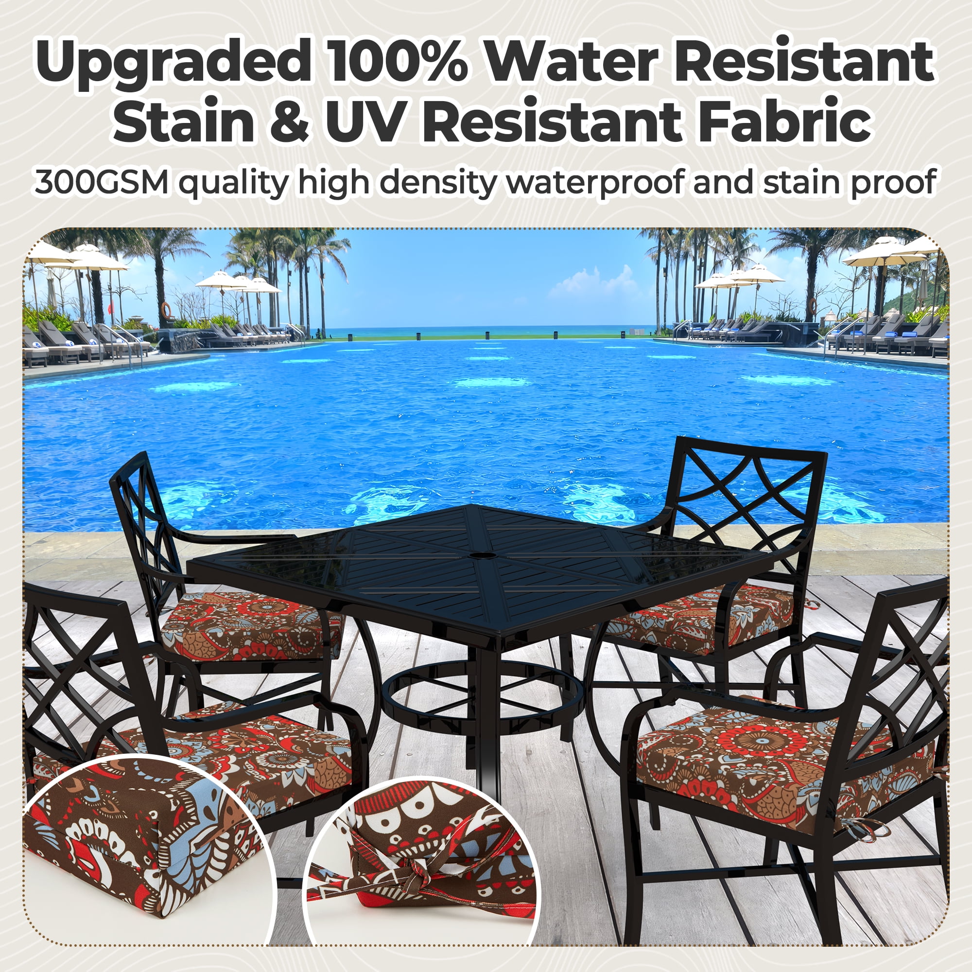 PYPUMSA 4-Pack Outdoor Patio Seat Cushions, Water-Resistant High-Density Foam, 18.5 x 16 x 3 inch, Red Flower