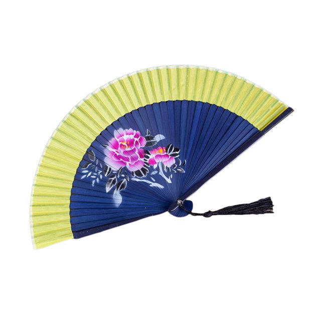 CSChome Folding Fan with Tassel Chinese Style Folding Hand-painted Flower Dance Performance Photo Props Portable Summer Hand Held with Tassel
