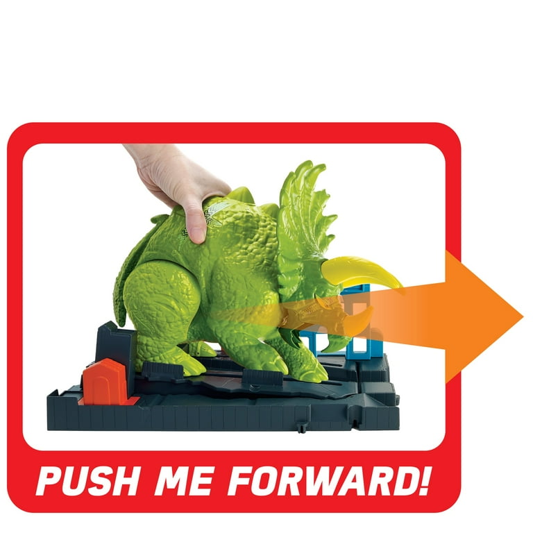 Hot Wheels Smashin Triceratops Destructive Dino Playset Walmart