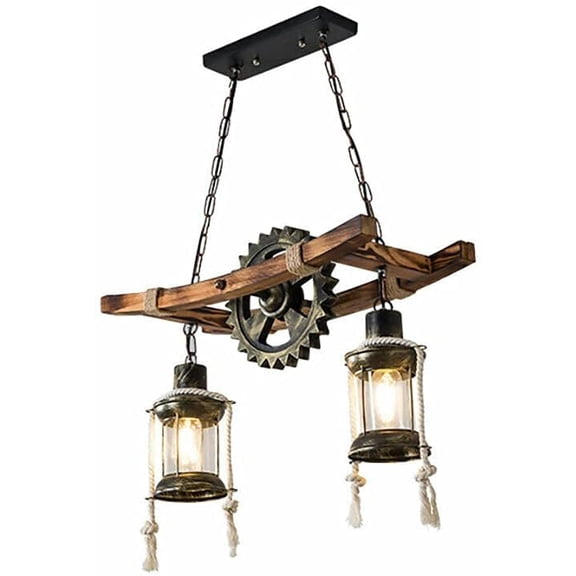 21 Inch Industrial Retro Rustic Metal Wood Gear Chandelier Hanging Ceiling Lamp Lighting Fixture Bar Restaurant Farmhouse Kitchen