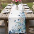 thumbnail image 4 of Teal Blue Coastal Table Runner 70 Inches, Summer Beach Nautical Coral Starfish Bed Runner Dresser Scarves Tabletop for Indoor Outdoor Parties/Ceremony/Banquet, 13" x 70", 4 of 9