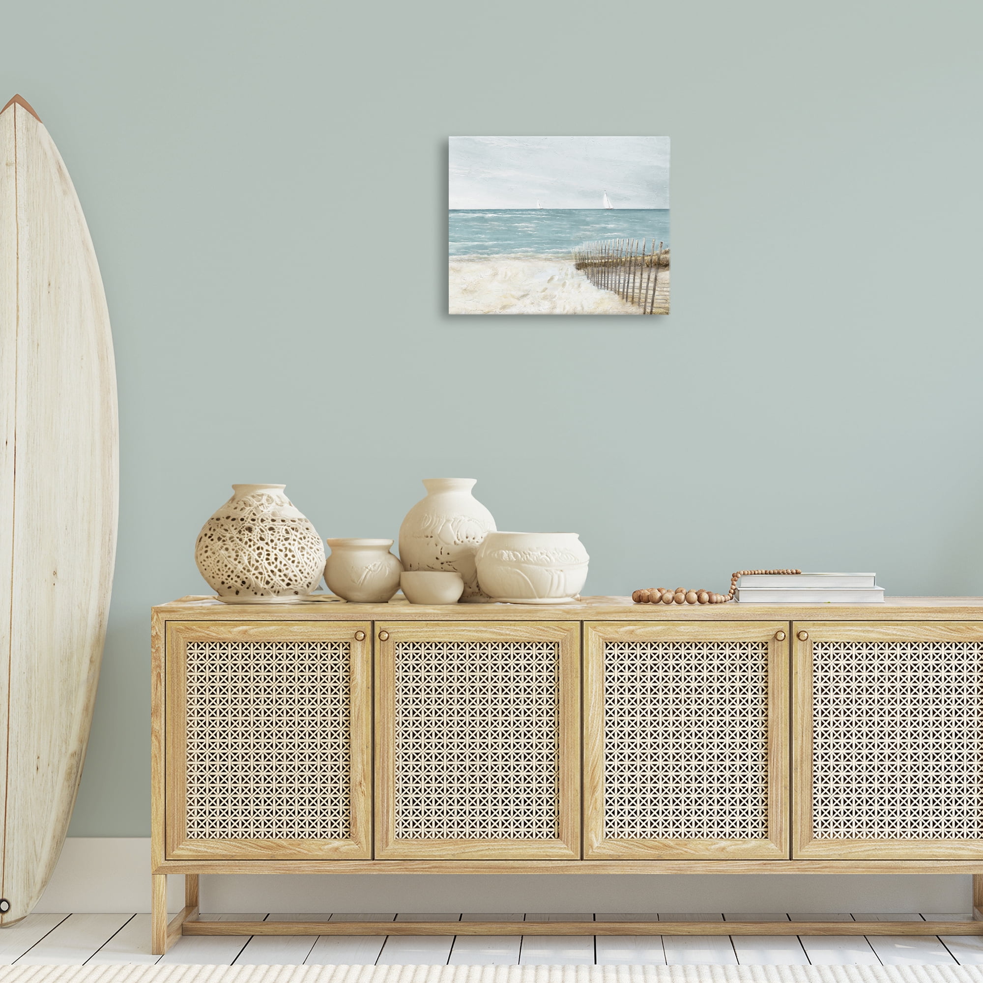 Stupell Industries Beach Footprints & Fence Nautical & Beach Painting Wrapped Canvas Art Print Wall Art, 20 x 16