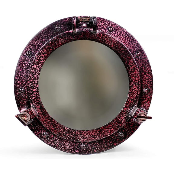 Nagina International Dual Tone Spilled Brush Aluminum Nautical Porthole Mirrors | Wall Mounted Colorful Bathroom Mirrors (Pink Beans, 12 Inches)