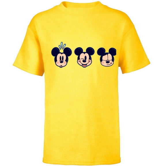 Disney Mickey Mouse Emoticon Expressions - Short Sleeve T-Shirt for Kids - Customized-Yellow