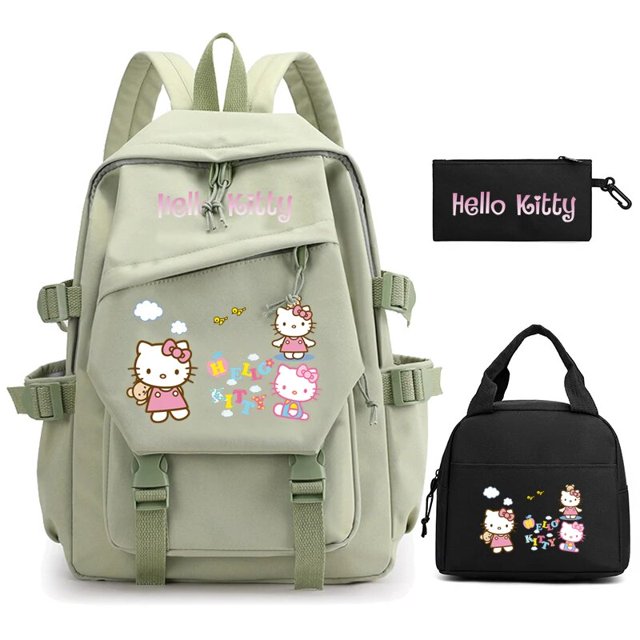 3Pcs/set Hello Kitty Anime Backpack for Girl Boy Children Lunch Bags Student Teenager Bookbag Schoolbag Knapsack Women Rucksack