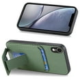 thumbnail image 3 of Case for iPhone XR with Hidden Kickstand, Carbon Fiber Texture Wallet Case with Card Holder for iPhone XR Magnetic Car Mount Shockproof Military Grade Protection Cover, Green, 3 of 10