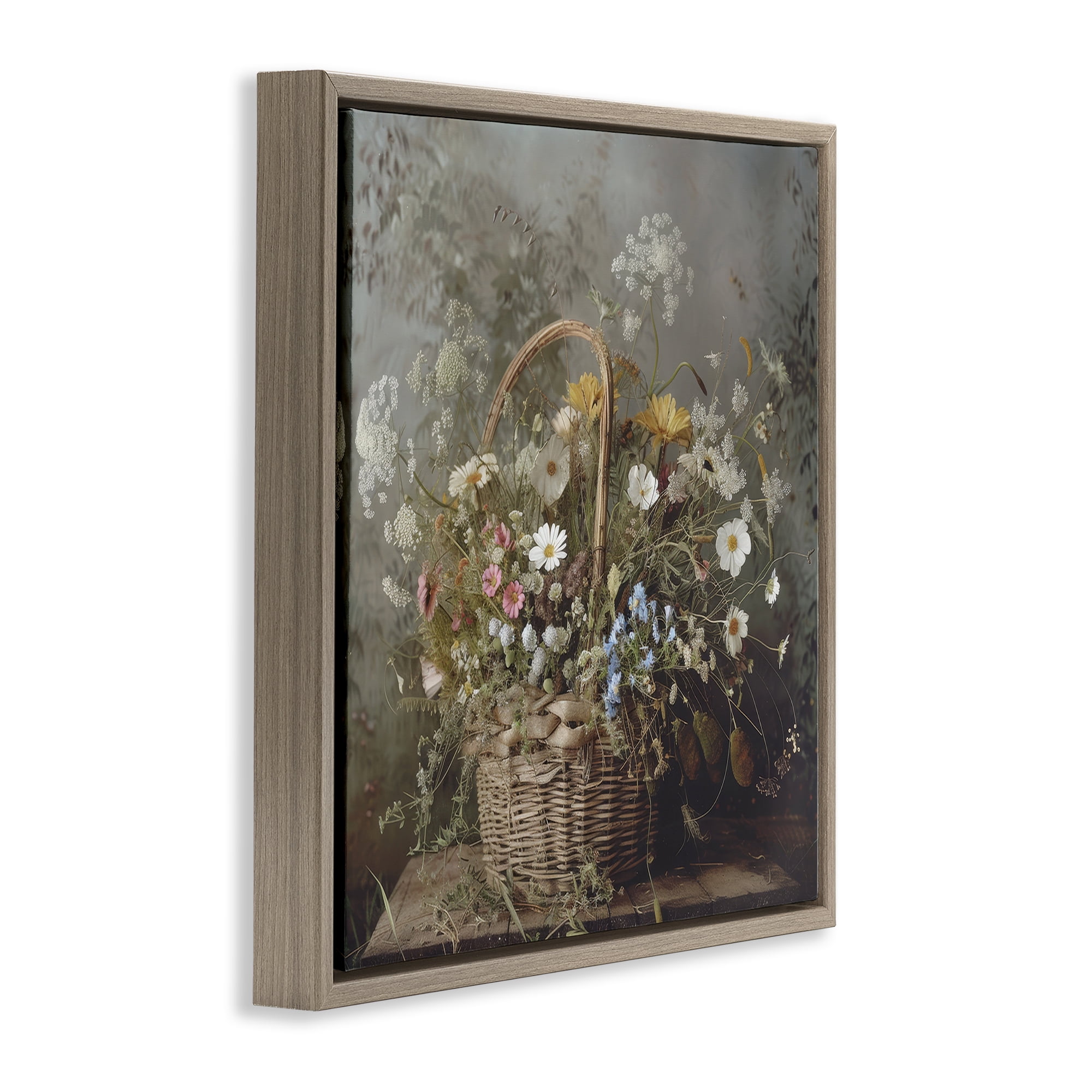 Stupell Industries Rustic Basket with Flowers Brown Framed Floater Canvas Wall Art, design by Lazar Studio
