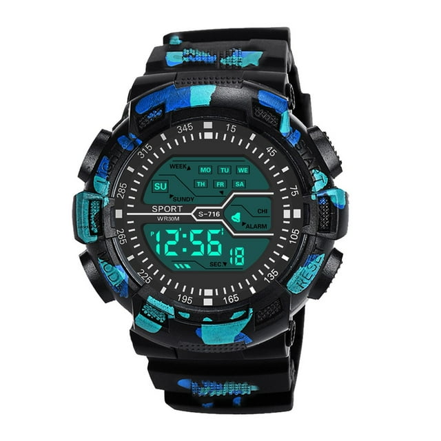 Reloj deportivo para hombre, reloj de pulsera deportivo de cuarzo con cronómetro digital LCD y fecha de goma.