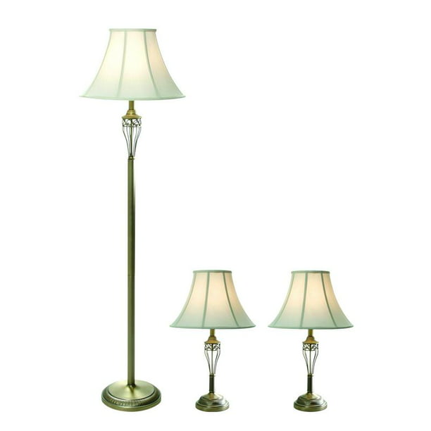 Antique Brass Three Pack Lamp Set, Floor Lamp With Table Antique Brass